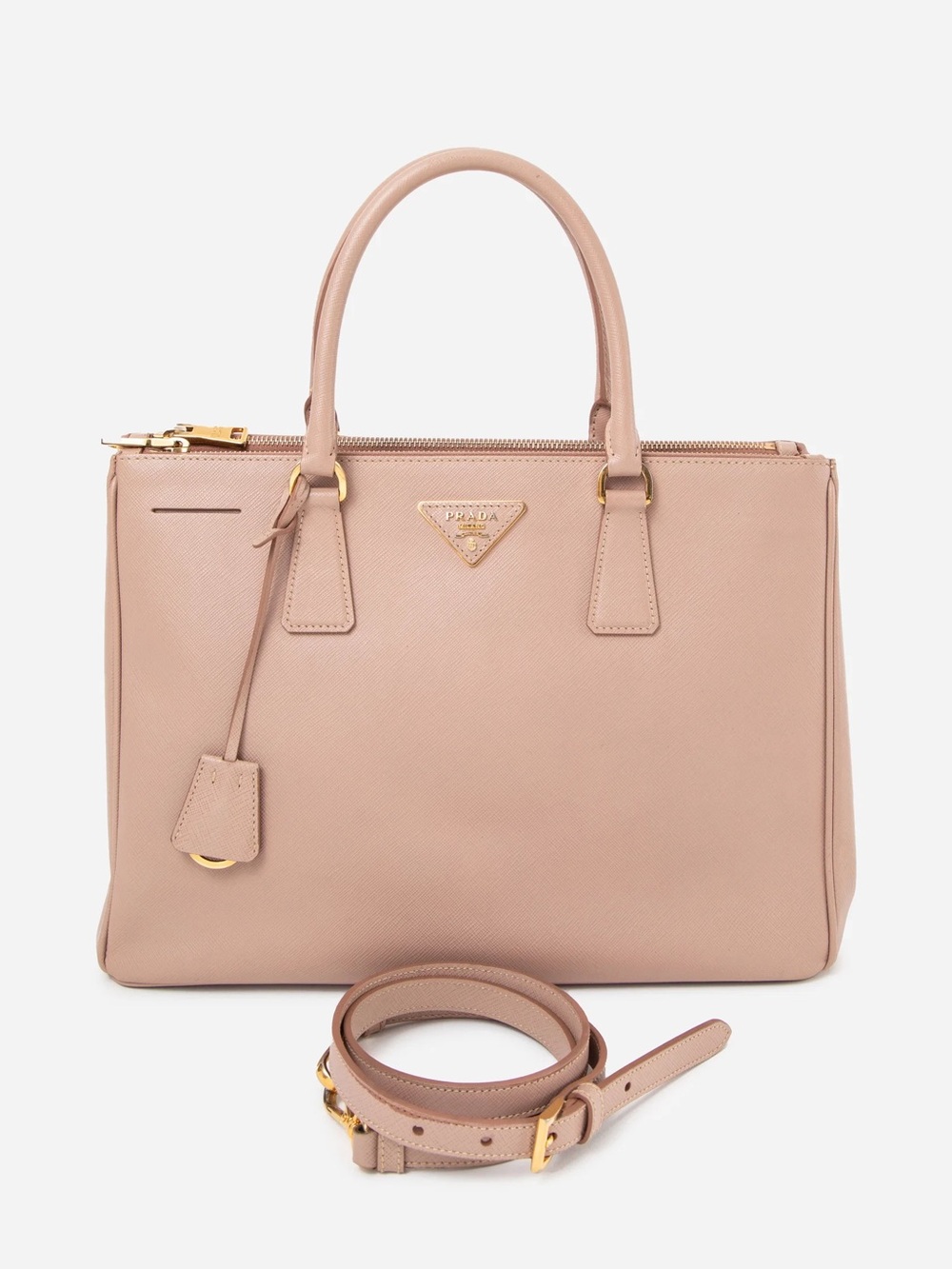 Prada Beige Saffiano Medium Galleria Double Zip Tote With Strap